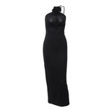 Elegant Sleeveless Slim Black Dress Aesthetic Oblique Strap Backless Prom Dresses 6