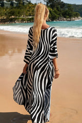 Loose Floral Pleated Kaftan Dresses for Women Wave Neck Swimsuit Cover Up Caftan 2