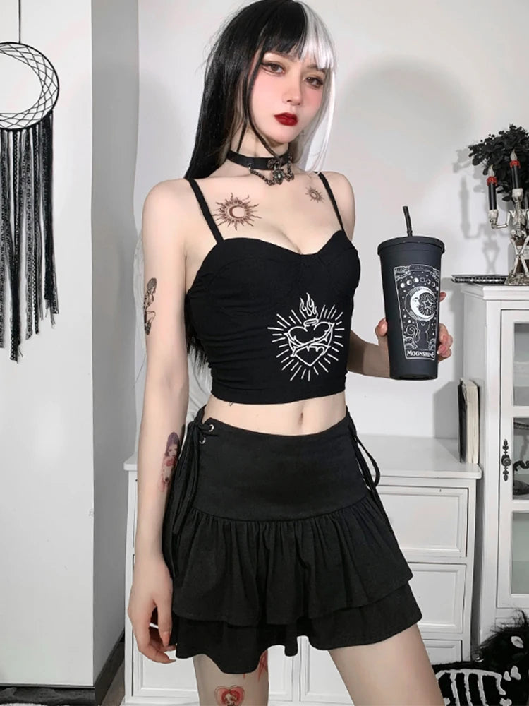 AltGoth Streetwear Mall Goth Skirt Women Harajuku Y2k E-girl High Waist Bandage Mini Skirt Dark Gothic Punk Emo Alt Club Wear 6