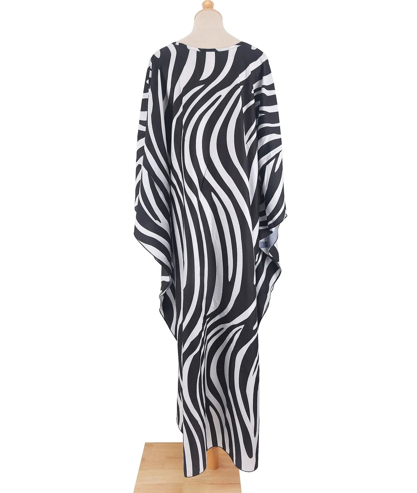 Loose Floral Pleated Kaftan Dresses for Women Wave Neck Swimsuit Cover Up Caftan 6