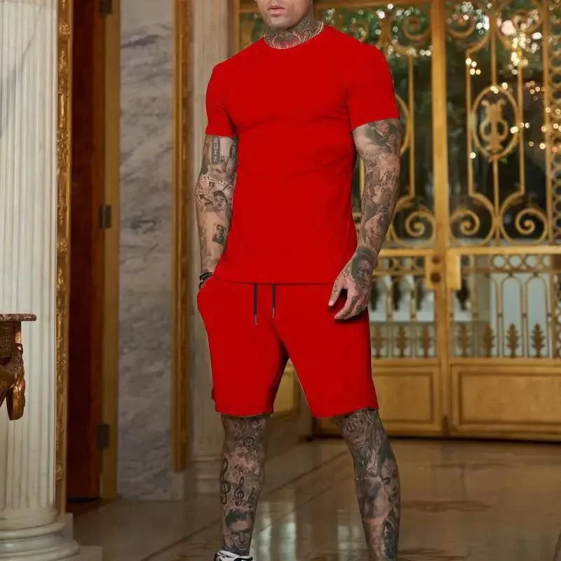 2025 Fashionable and casual summer outdoor sports suit men's breathable T-shirt shorts casual and fashionable two-piece set 4