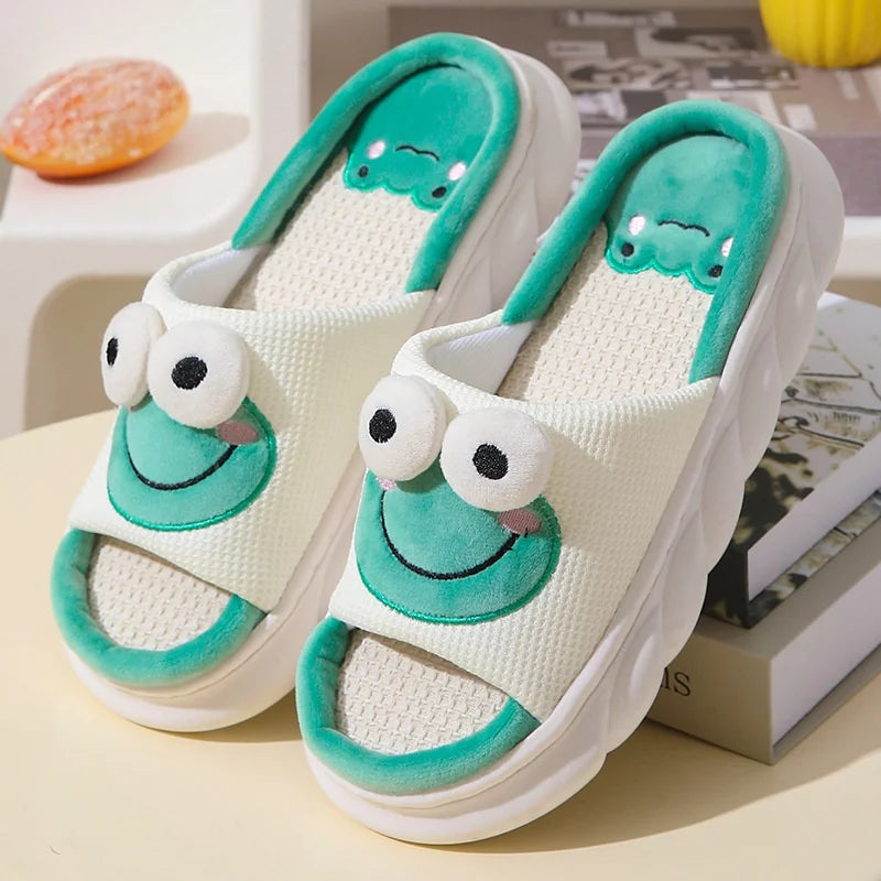 Cute Cartoon Cow Linen Slippers for Men & Women | Non-Slip Home Slides