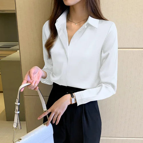 Satin Women's Shirt Long Sleeve Fashion Woman Blouse 2023 Solid Top Female Shirts and Blouse Basic Ladies Tops OL Women Clothing 8