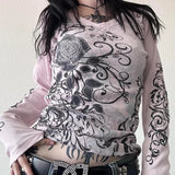 Y2K Grunge Skull Thermal Tee