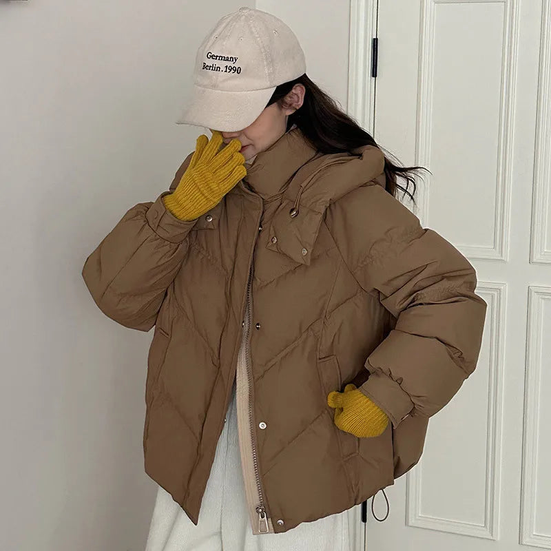 Women Parkas Thick Hooded Coats Zipper Button Spliced Jackets Warm Casual Loose Solid Coat Elegant Ladies Autumn Winter 2