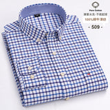 100-Cotton-Oxford-Men-s-Shirts-Long-Sleeves-Plaid-Soft-Regular-Fit-Formal-Dress-Shirt-Pocket