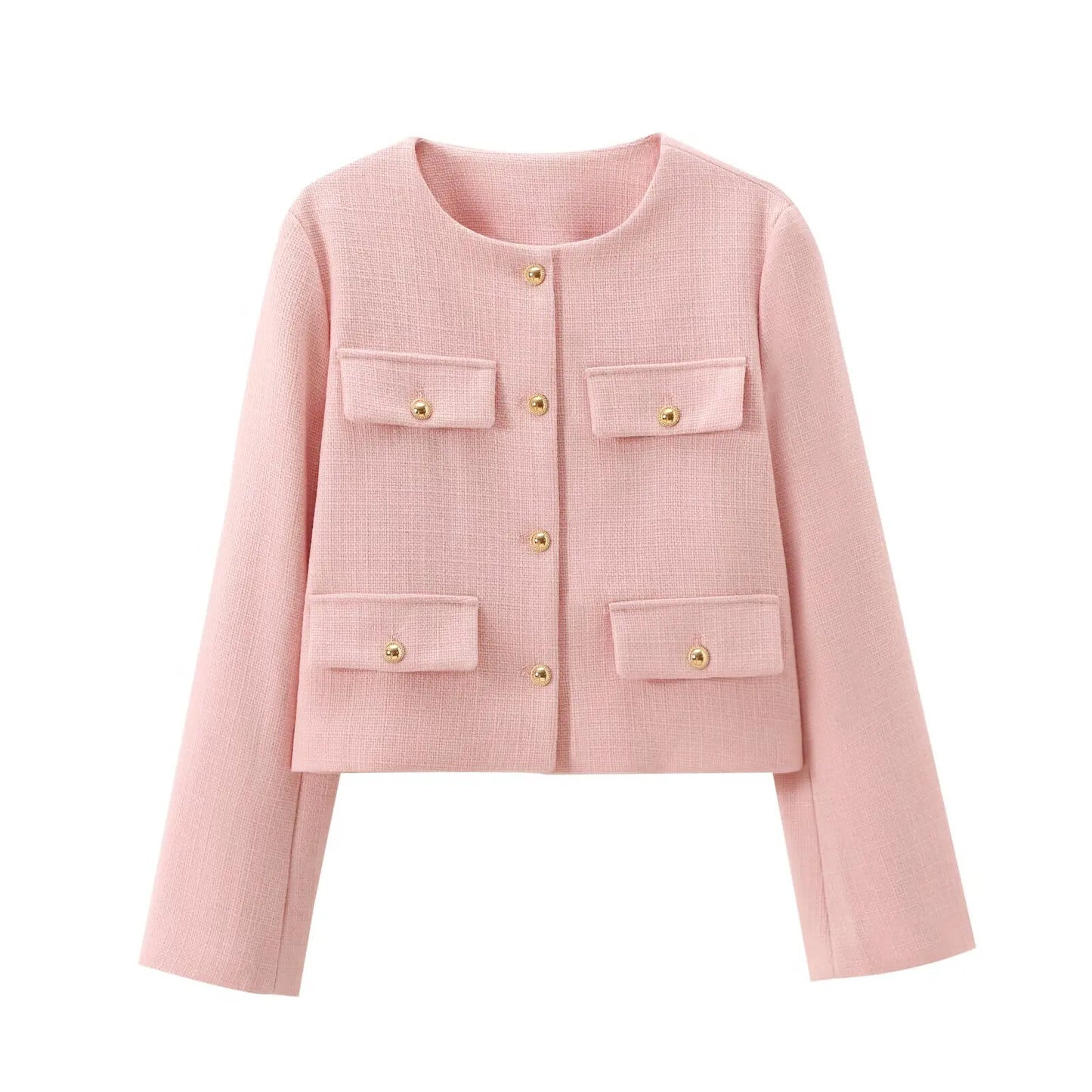 Winter New Product Women's Fashion and Casual Versatile Round Neck Flip Decoration Short Suit Coat 6