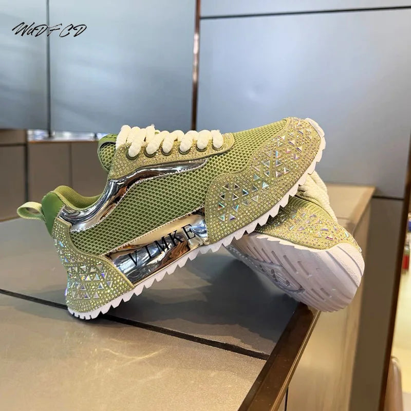 Chunky Sneakers Men Designer Bling Punk Board Shoes Fashion Casual Leather Mesh Breathable Increased Internal Platform Gym Shoes 4