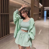 NHKDSASA Loungewear Women 3 Pieces Summer Sleepwear Ensembles De Pyjama Nightgown Suits with Shorts Home Wear 2022 7