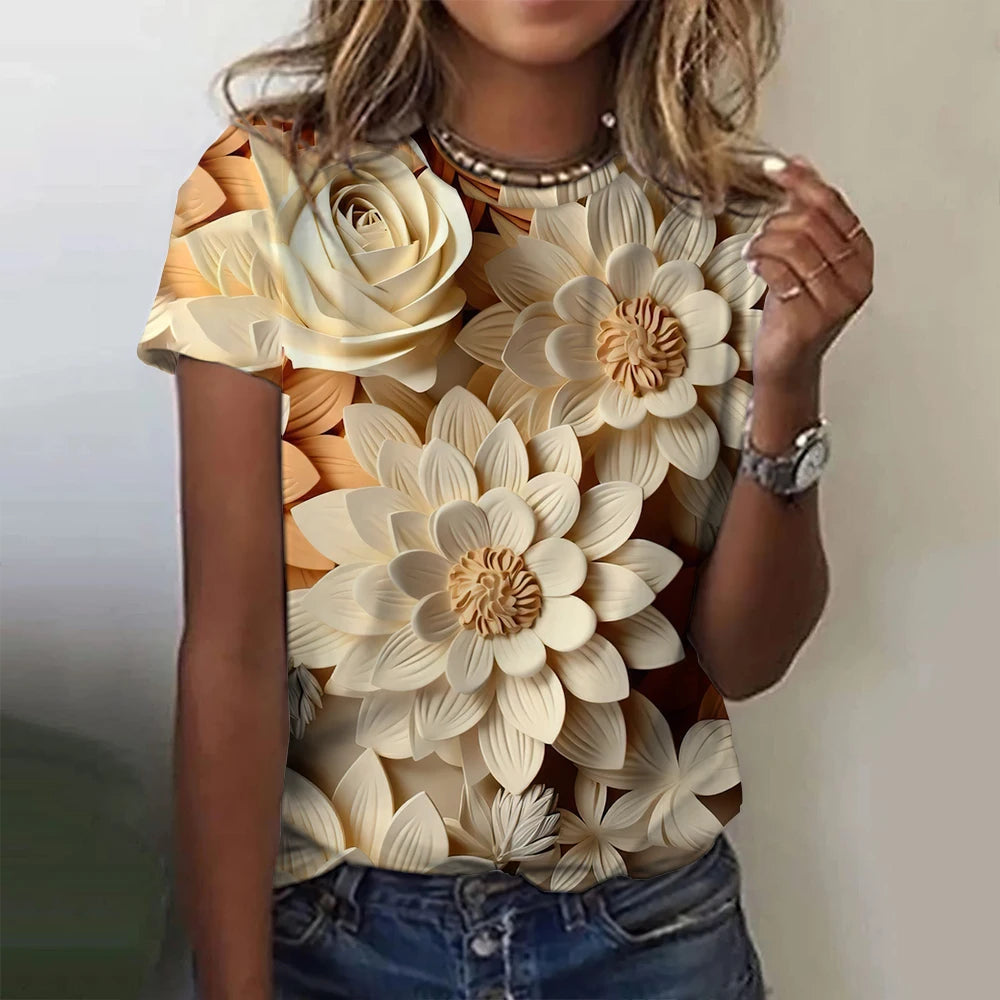 3D Floral Print Summer Tee