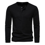 Men Long Sleeved T-shirt Cotton Slim Fit Bottoming Shirt Fitness Tops Tees Button Neck Casual Cozy Tshirt 3