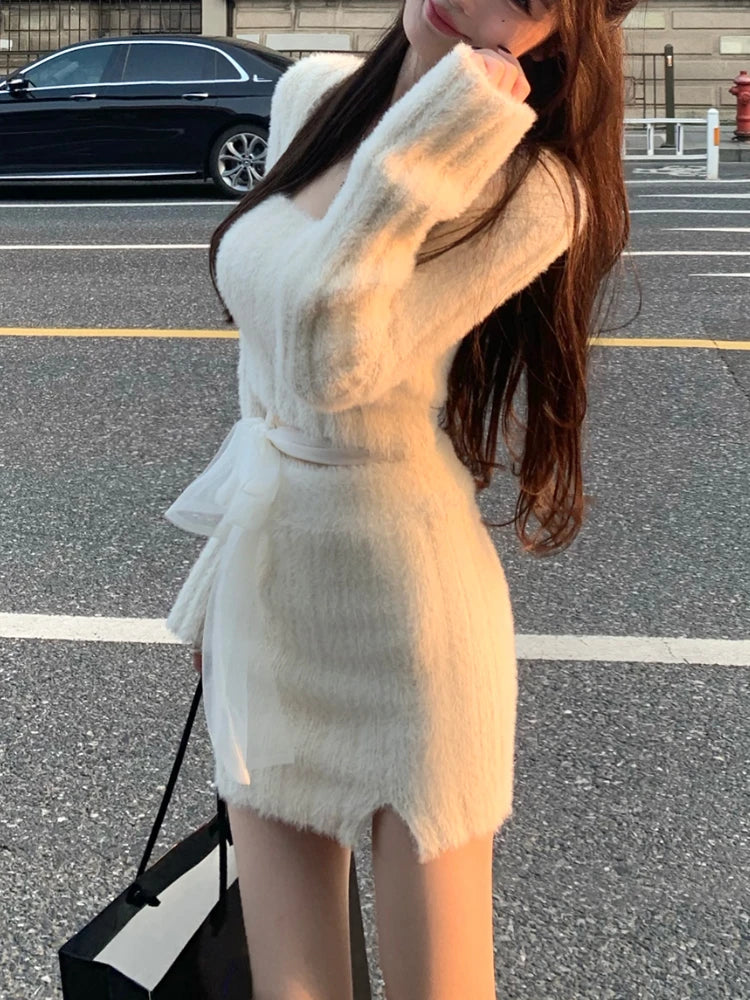 Autumn Sweater Knitted Suits Female Elegant 2 Piece Skirt Sets Korean Fashion Even Party Y2k Mini Dress Office Lady Short Skirts 3