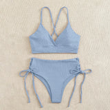 Cikini-V-Neck Split Bikini Set for Women, Sexy Swimsuit, Lace Up, Triangular Bikinis, Solid Color, Beach Swimwear, Bathing Suit 6
