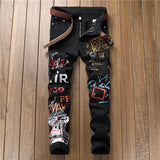 High Street Punk Jeans | Men's Black & White Print Night Out Pants 4