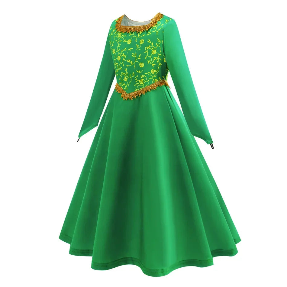 Fantasy Fiona Cosplay Girls Green Dress Clothing Cartoon Monster Costume Disguise Kids Role play Halloween Outfits Children 4
