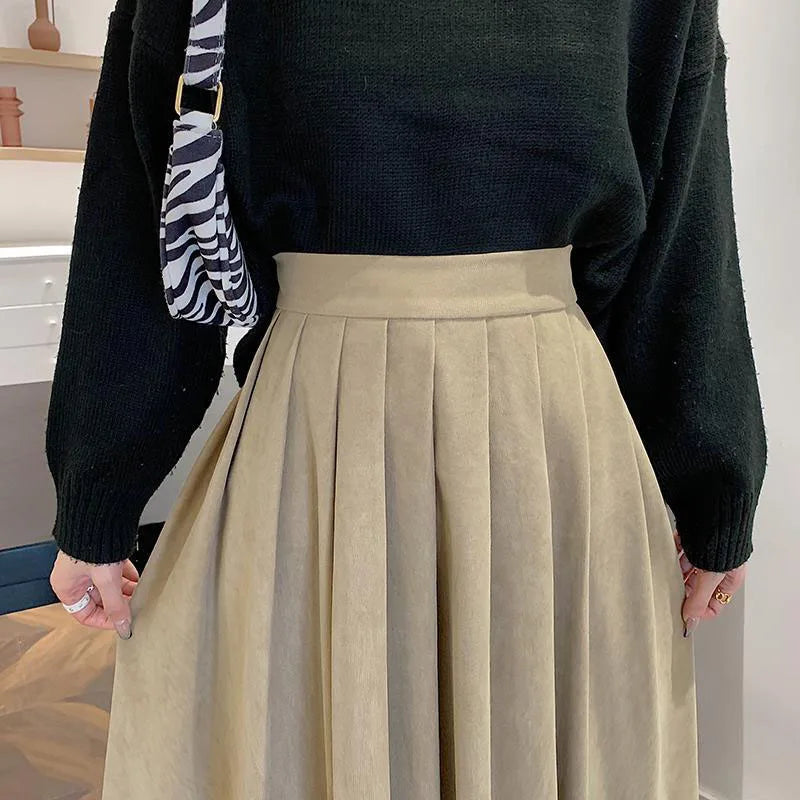 Lucyever Vintage Brown High Waist Pleated Skirt Women Korean Fashion College Style Long Skirt Ladies Autumn Casual A line Skirts 5
