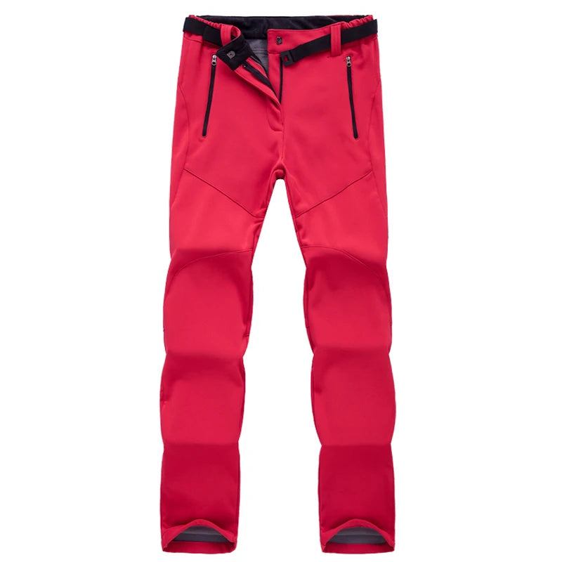 Women's Stretch Warm Winter Thick Fleece Pants Lining Red/Black Pants Thermal Women's Long Trousers Waterproof Shark Skin Pants 9