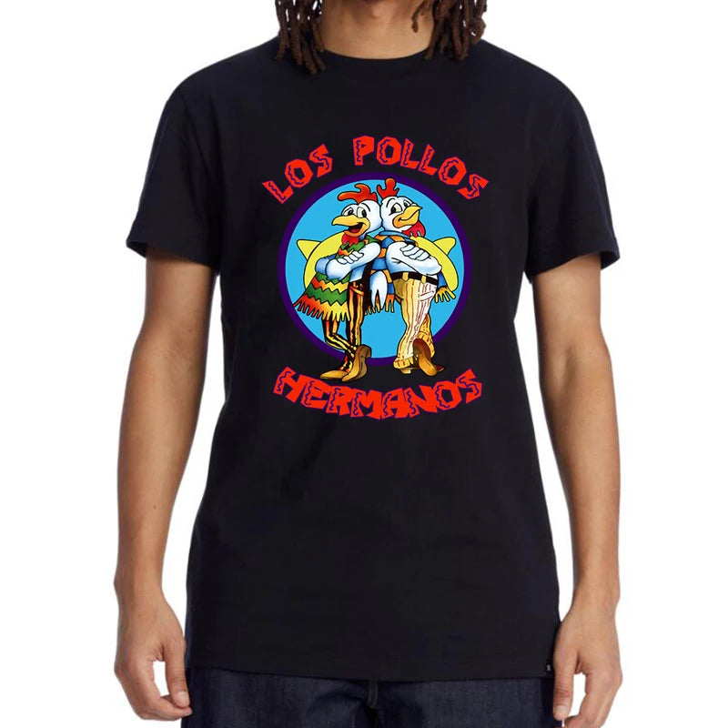 LOS POLLOS Hermanos Funny Printed T-Shirt Men Fashion Casual Short Sleeves Summer Cotton Breathable Tshirt Chicken Brothers Tees 5