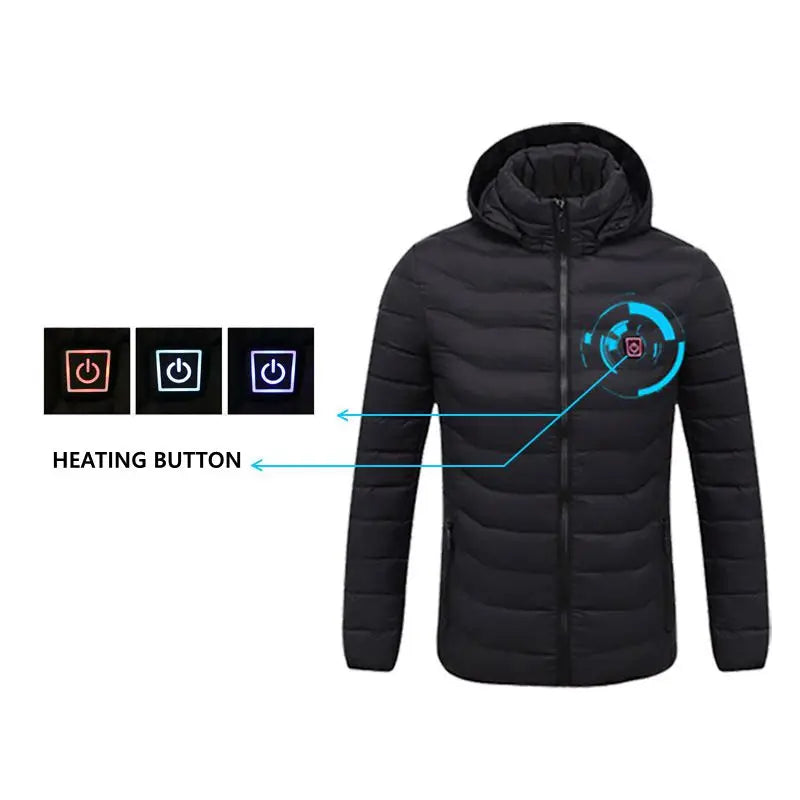 Men's parka Winter Warm USB Heating Jackets Smart Thermostat Pure Color Hooded Heated Clothing male bobojaco Warm padded jacket 3