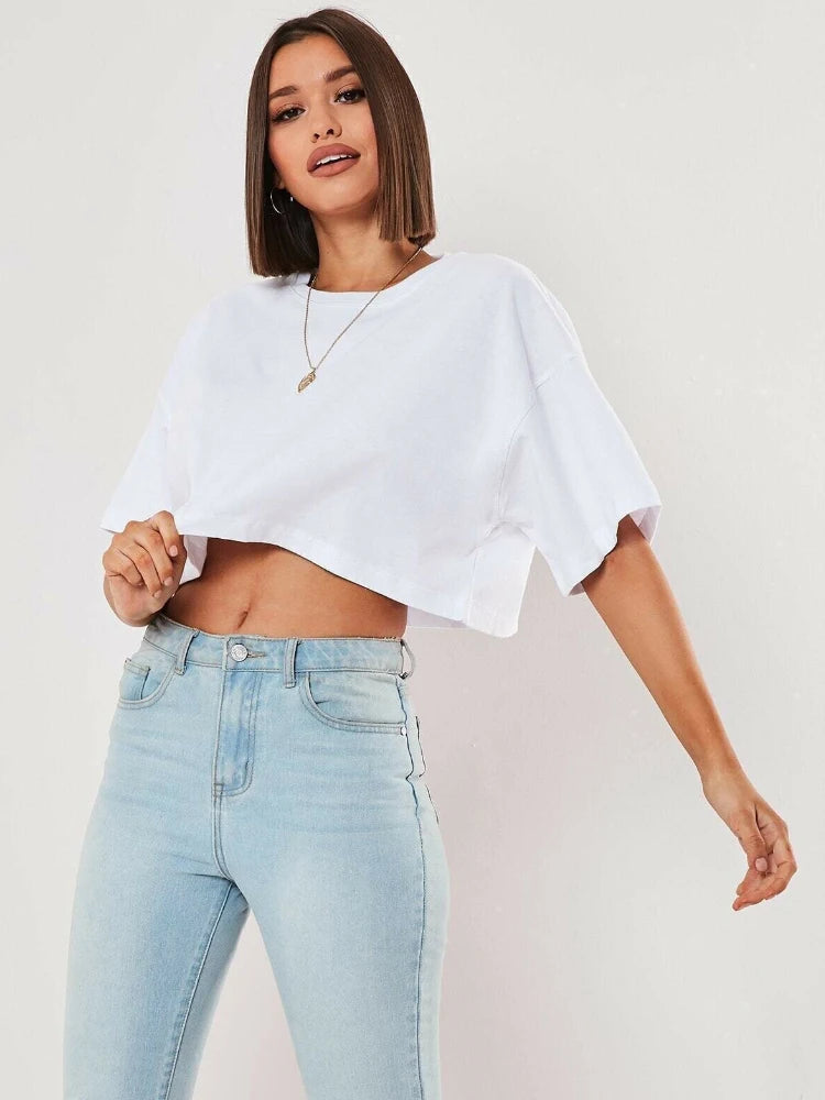 Cotton Women Short Sleeve Dance Running Clothes Yoga Fitness Crop Top  Navel Baring New Sport T-shirt Loose Gym Workout Shirts 4
