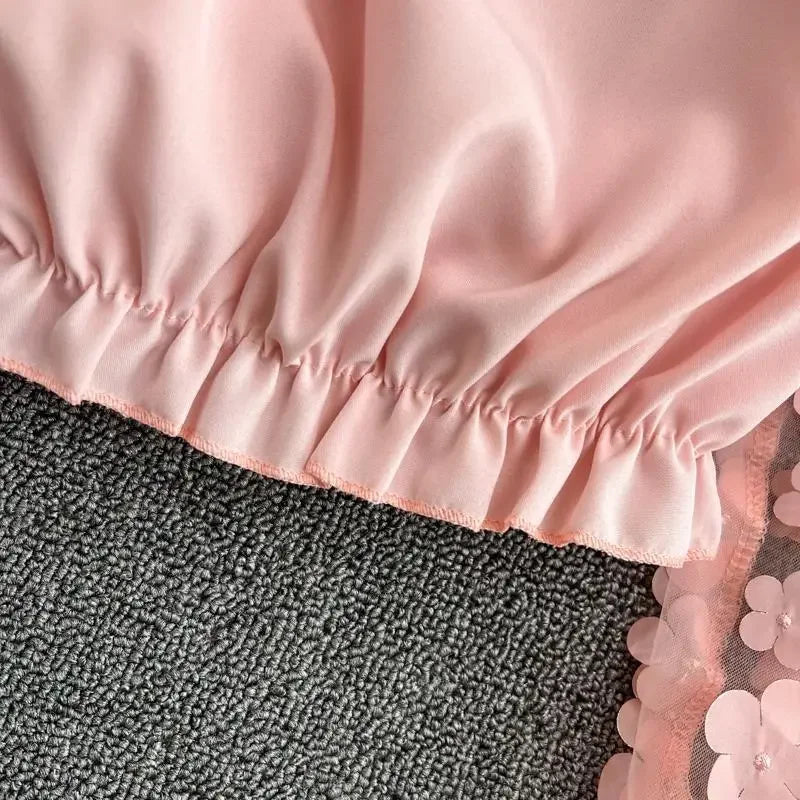 Flower Three-dimensional Decoration Slash Neck Long Sleeve Women's Blouse Shirt Korean Fashion Female Clothing Tops 2025 Summer 6