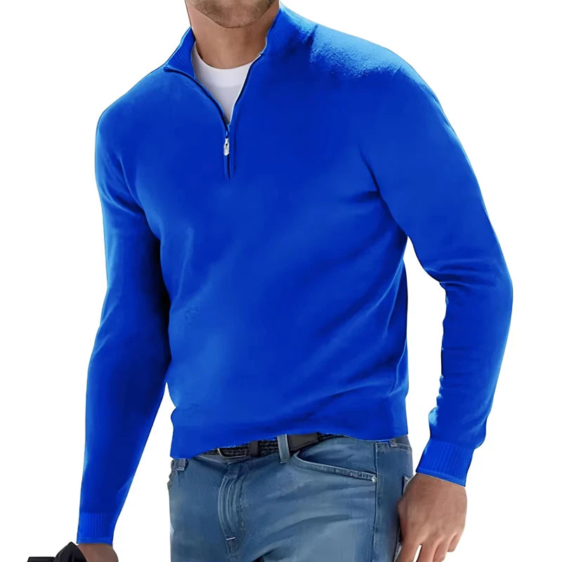 Autumn-Men-s-Sweatwear-Warm-Pullover-Solid-Color-Half-Zipper-Casual-Sweater-Slim-V-neck-Long