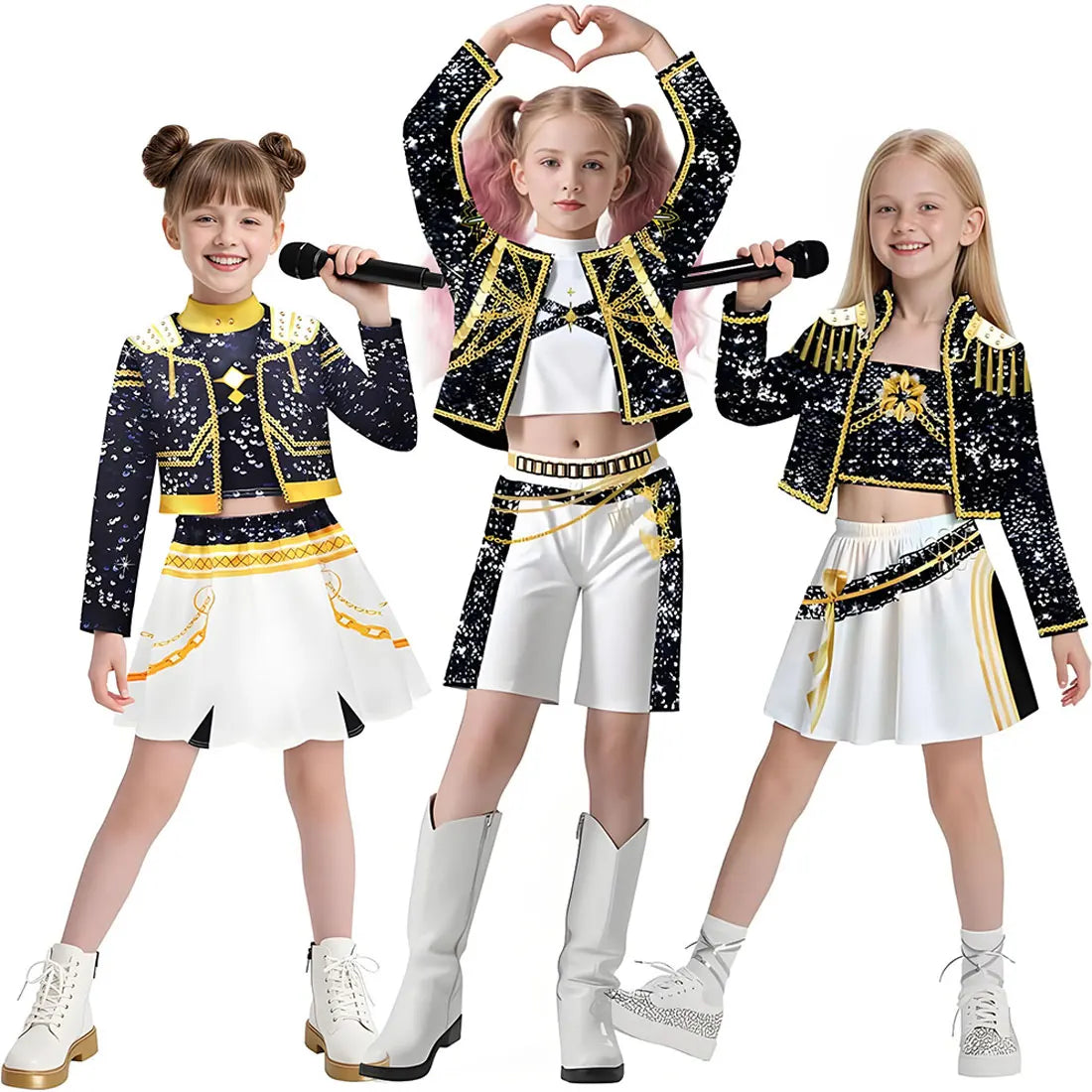 Hot Movie KPop Demon Hunters Costume Girl Cosplay KPop Singers Dance Role Halloween Demon Outfits Top + Pants + Accessories Set