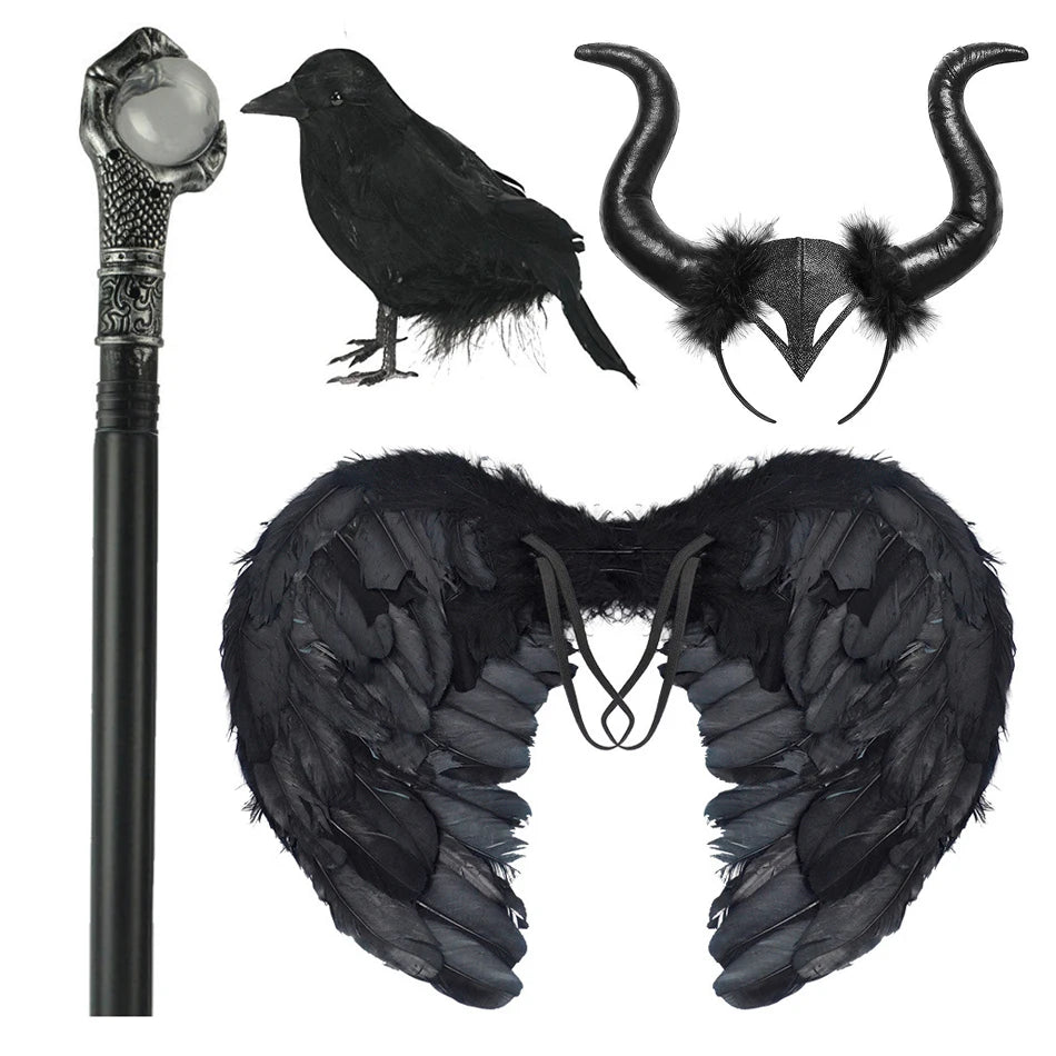 Girls' Dark Forest Queen Cosplay Dress with Wings
