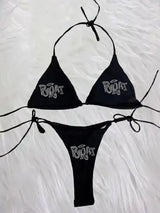 2000s Punk Grunge Rhinestone Bikini - Y2K Lace-Up Swimsuit - Gothic Beachwear 2