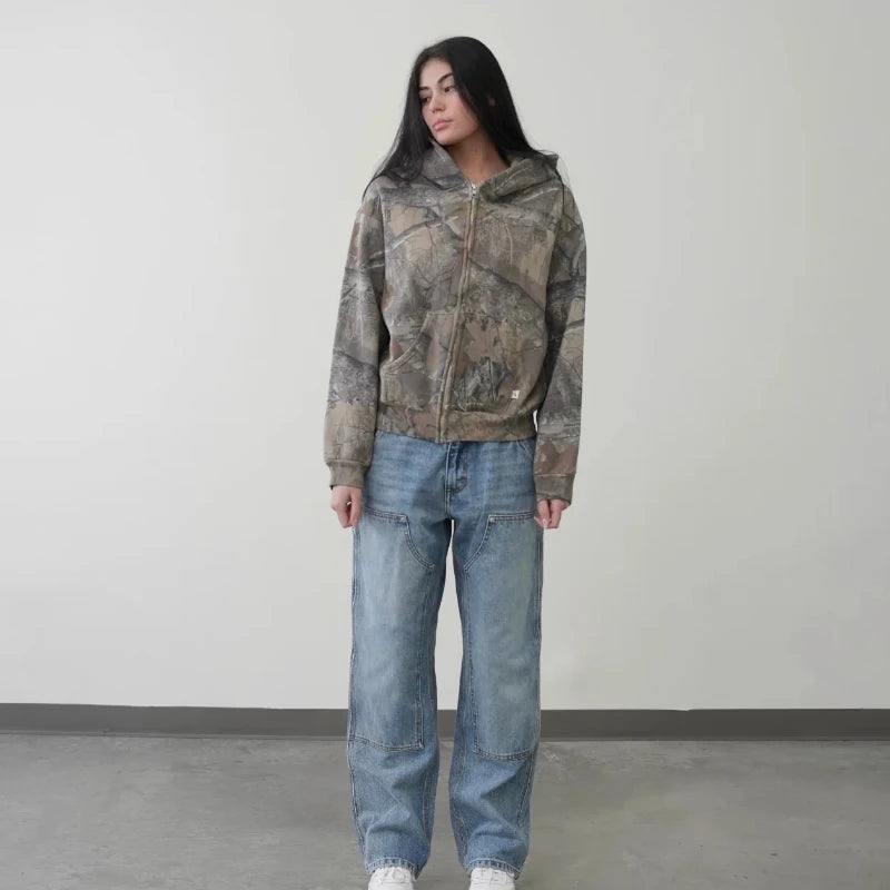 Y2K Retro zip up Hoodie Men Camouflage Pattern zipper Sweatshirt High Street Hip Hop Streetwear Oversized Unisex Camo Hoodie 6