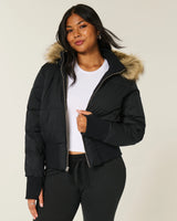 Women's Faux Fur Hooded Winter Crop Jacket