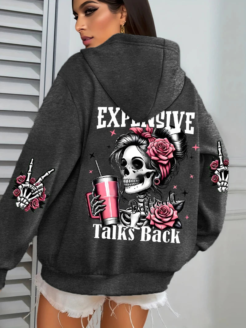 Women’s "Expensive Talks Back" Funny Print Hoodie