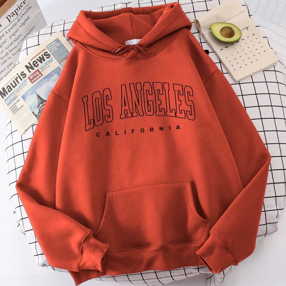 Los Angeles Letter Design Fleece Hoodie