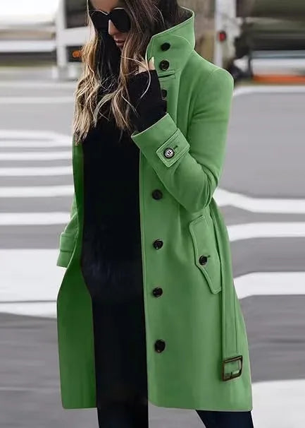 Stylish Women's Double-Breasted Long Coat