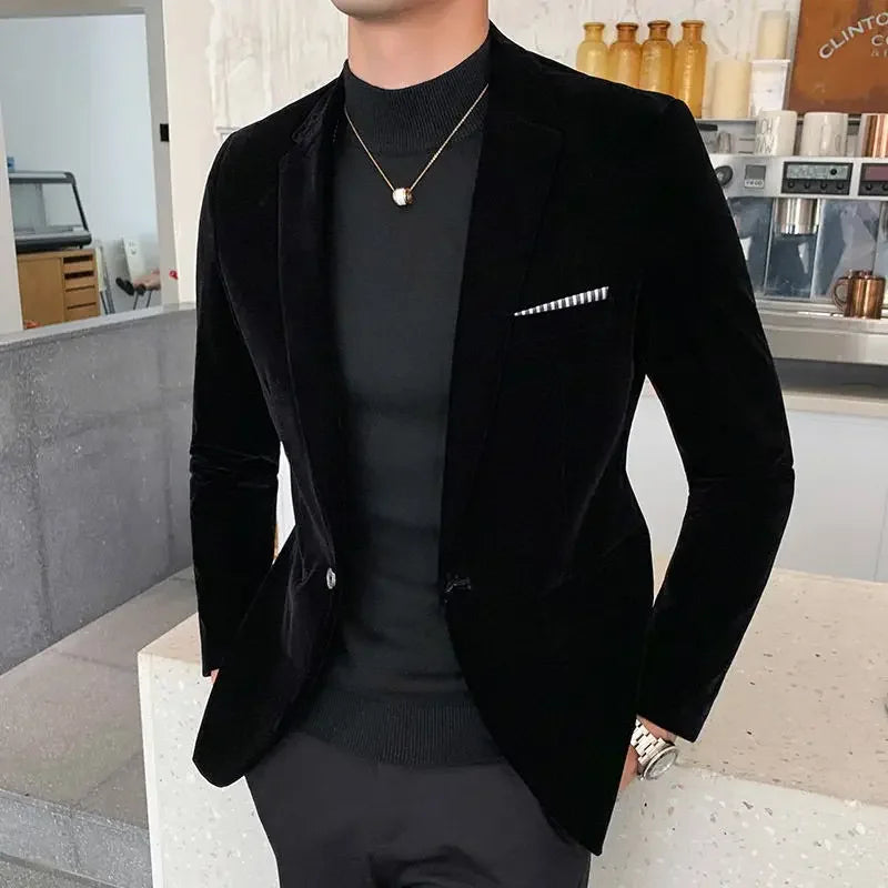 Mens Blazer Men's Fashion Business Gentleman British Style Casual Slim-fit Wedding Work Mens Blazer 3
