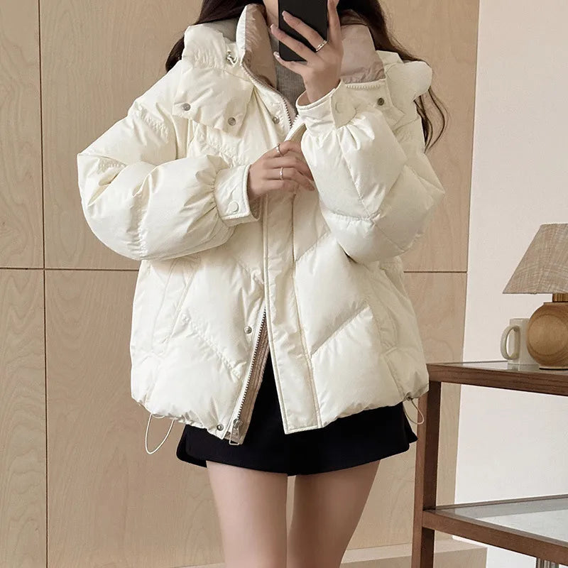 Women Parkas Thick Hooded Coats Zipper Button Spliced Jackets Warm Casual Loose Solid Coat Elegant Ladies Autumn Winter