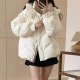 Women Parkas Thick Hooded Coats Zipper Button Spliced Jackets Warm Casual Loose Solid Coat Elegant Ladies Autumn Winter