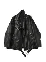 FTLZZ Spring Autumn Faux Leather Jackets Women Loose Casual Coat Female Drop-shoulder Motorcycles Locomotive Outwear With Belt 2