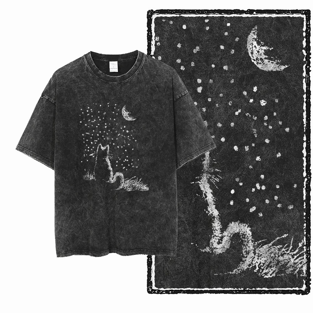 COOLMIND DB cat Printed Cotton Acid Washed Exclusive Graphic Unisex T Shirt Cool Streetwear Men Tshirts Big Size Tee for men