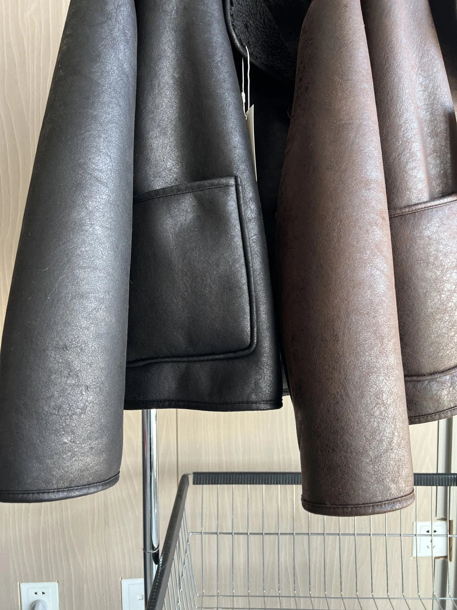 ETJ 2025 Fall/Winter New Arrival Women's ZW Series Double-Sided Collar Oversized Long-Sleeve Jacket Warm Coat 3548246 2