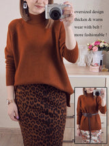 Women Mock Neck Pullovers Sweater High Quality Oversized Jumper Split Fall Winter Clothes Beige Purple Green 8 Colors  C-114 3