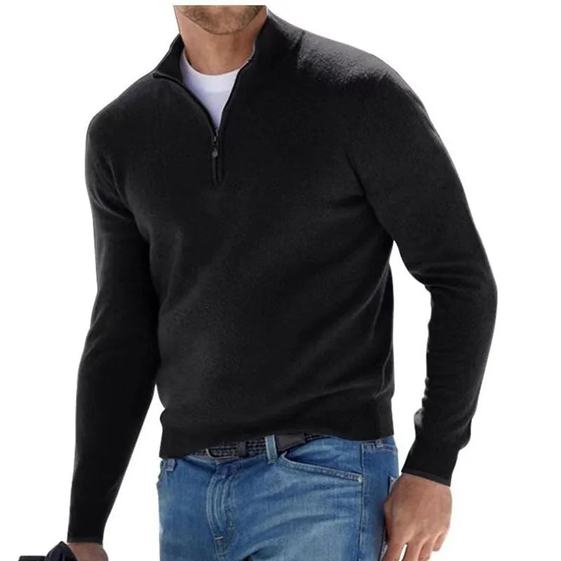 Autumn Men's Sweatwear Warm Pullover Solid Color Half Zipper Casual Sweater Slim V-neck Long Sleeve Men's Sweatshirts TheFashionFever 2