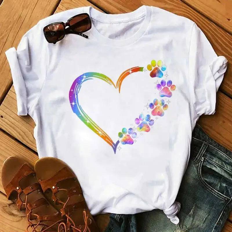 Unisex Colorful Heart & Paw Print T-Shirt