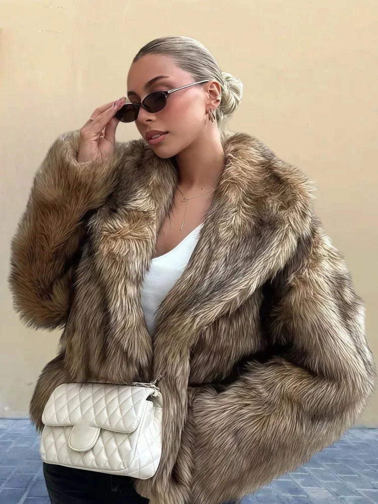 Women’s Luxury Faux Fox Fur Overcoat