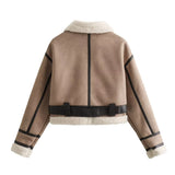 2024 Autumn/Winter New Product Casual Women's Wear Flip Collar Fur Integrated Loose and Versatile Short Jacket Coat 3