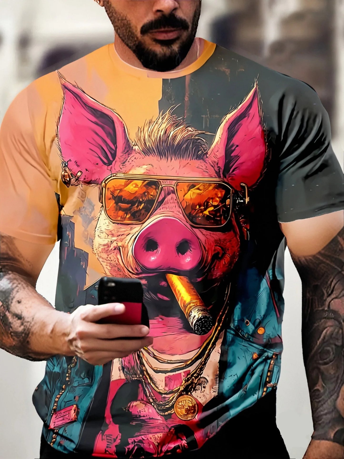 Angry Animal Print Summer Men's T Shirt Casual Short Sleeve Fashion Streetwear Male Oversized Clothing Crew Neck T-Shirts