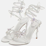 Crystal Flower Ankle Strap Heels