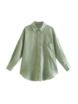 Women Fashion With Pocket Oversized Shirts Vintage Long Sleeve Button-up Female Blouses Blusas Chic Tops 2