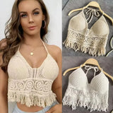 Backless Halter Tank Top with Fringe & Tassels - Women's Boho Summer Style