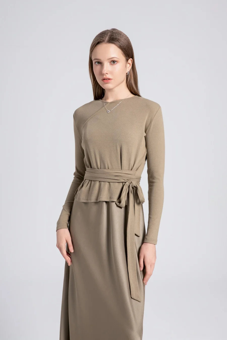 woman clothes thicken ribbing closed-fit wrap tops + Satin Adjustable straps dress 4